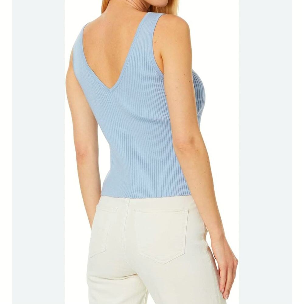 MADEWELL Cate Signature Ribbed Button Front Sweater Tank Sz Large Blue Cropped - Picture 3 of 13